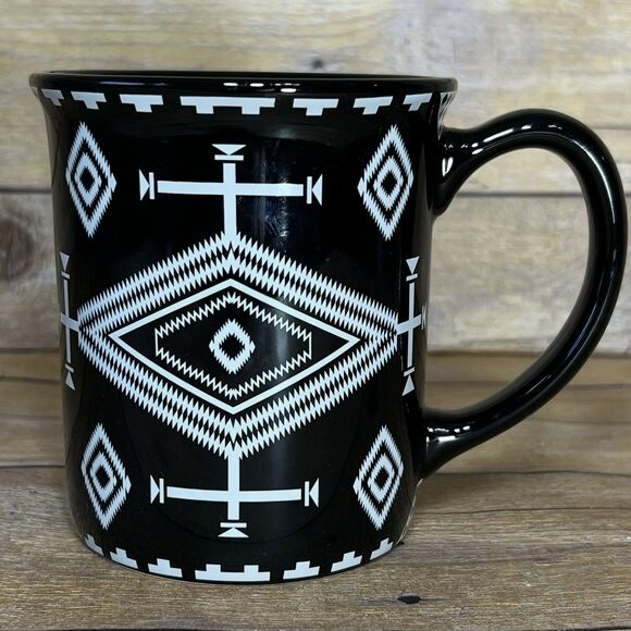 Pendleton Los Ojos Blanket Native American Tribal Black White Coffee Mug 18 oz - Picture 1 of 6